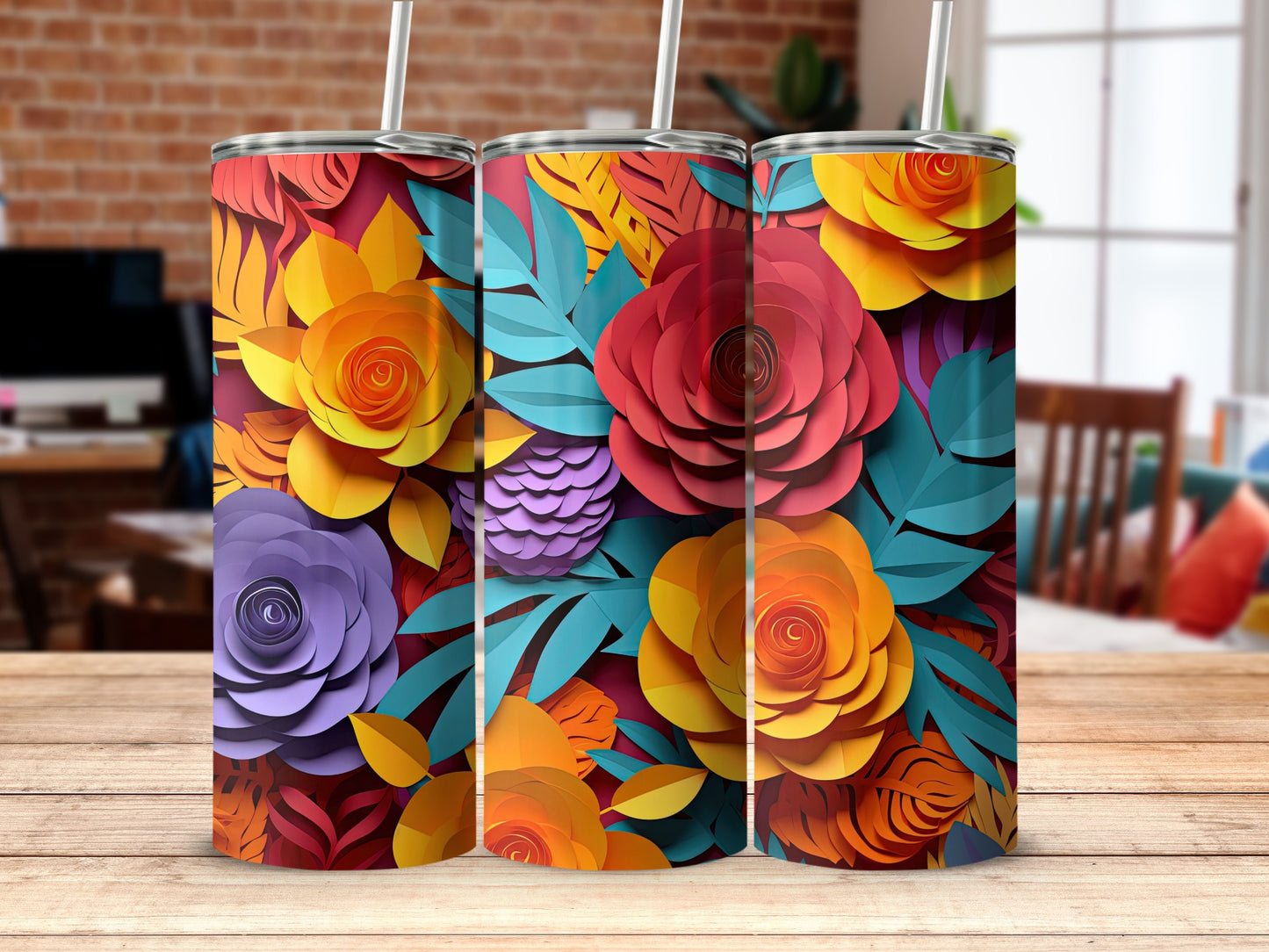Colorful Floral Pattern Travel Tumbler for Drinks