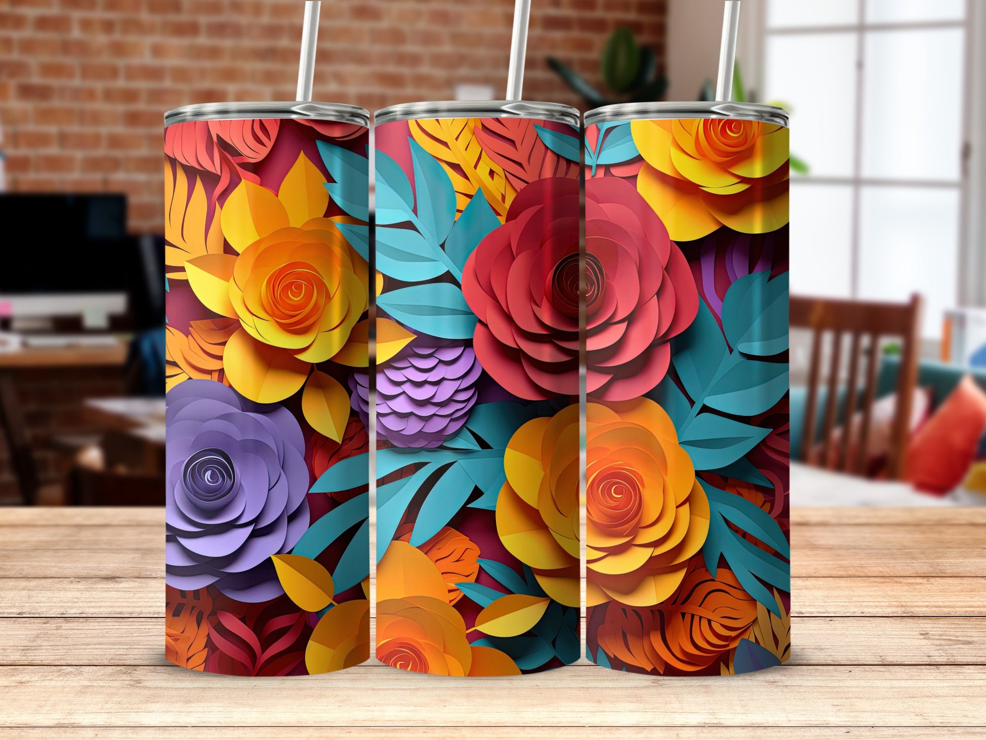 Colorful Floral Pattern Travel Tumbler for Drinks