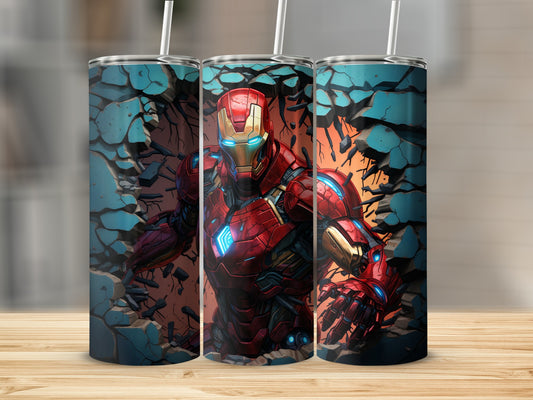 Iron Man Graphic Tumbler with Breaking Wall Design