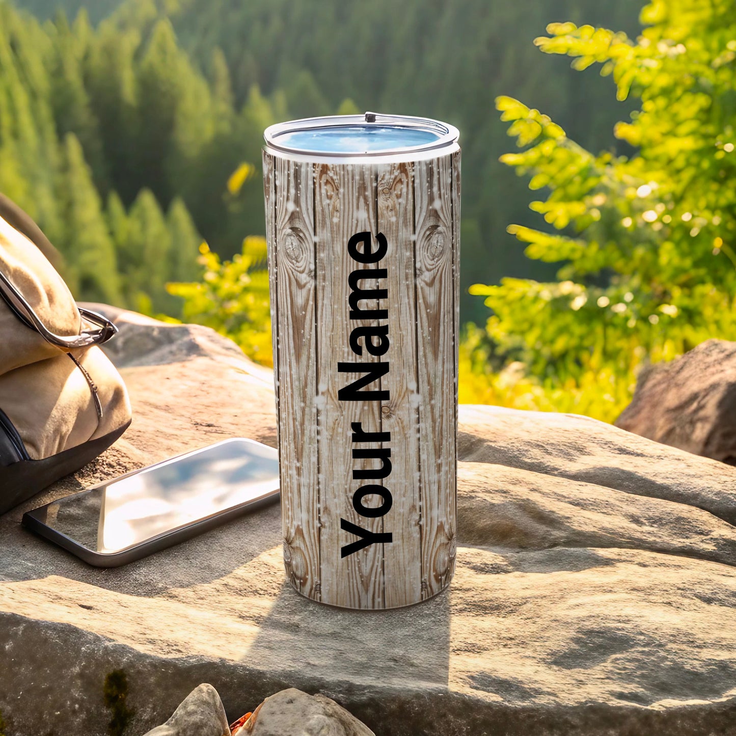 Personalized Wood Grain Tumbler Custom Name Drinkware
