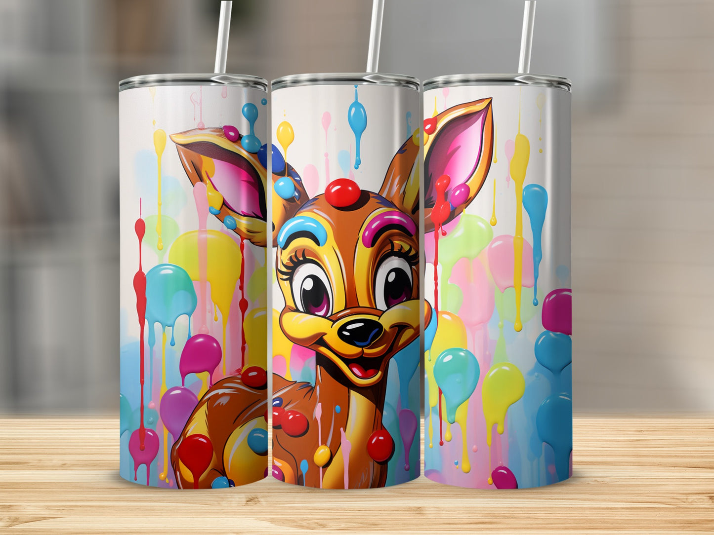 Colorful Deer with Paint Drips Tumbler Product