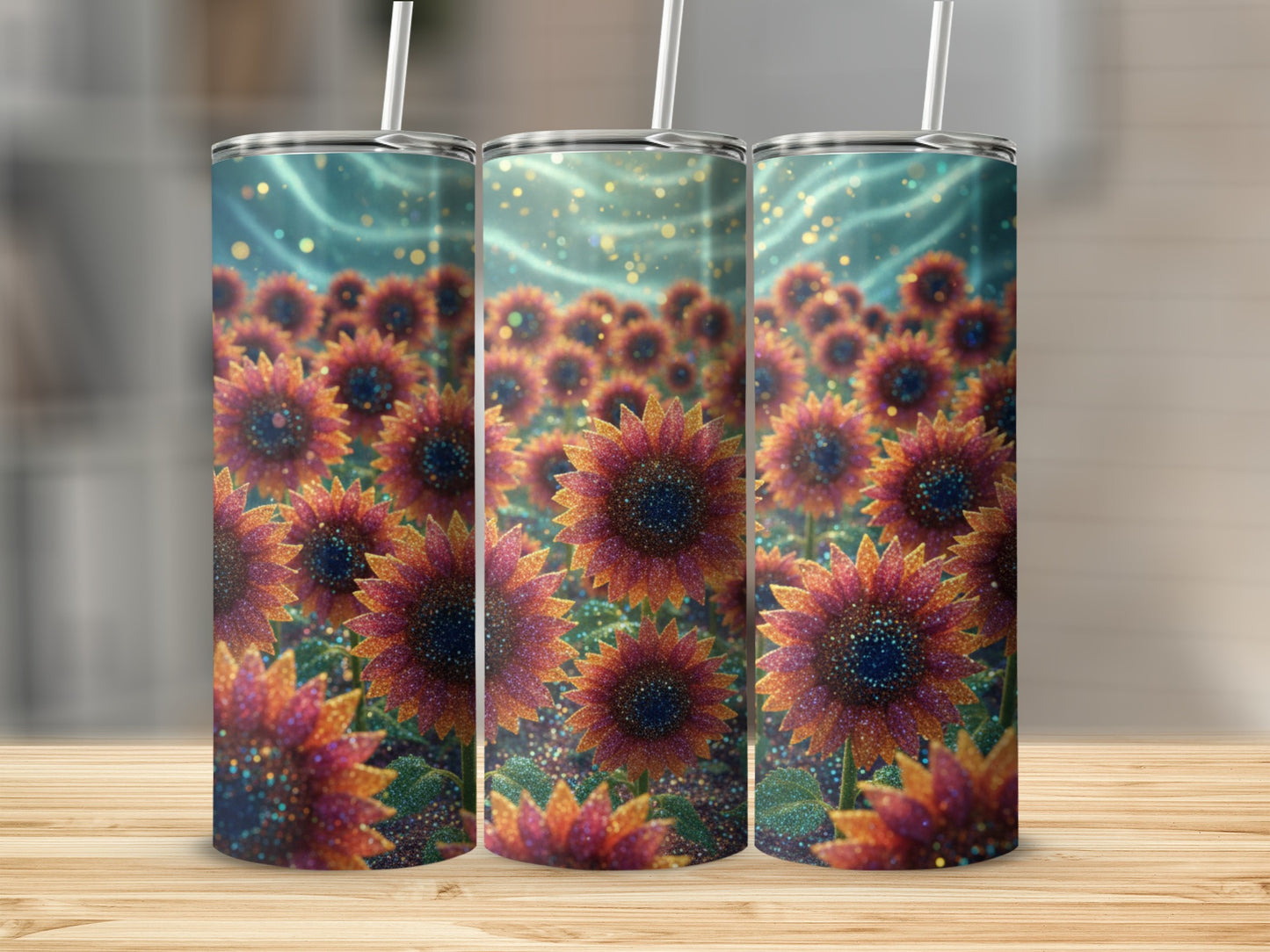 Bright Sunflower Garden Print Tumbler for Coffee Drinks