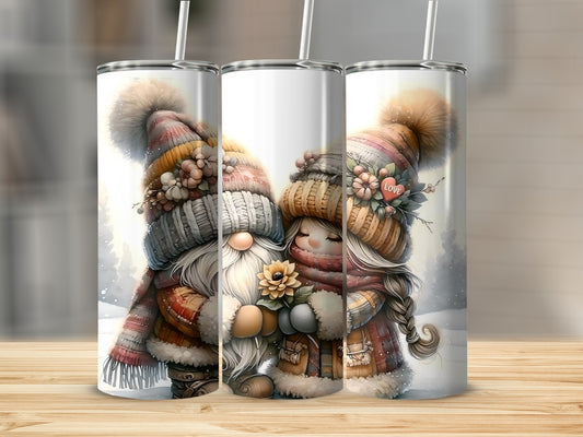 Adorable Winter Couple with Flowers Tumbler