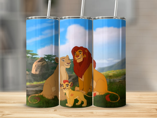 Lion Family Cartoon Scene Stainless Steel Tumbler