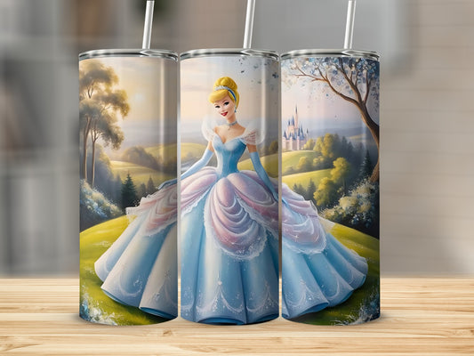 Beautiful Princess in Blue Dress Slim Tumbler Bottle