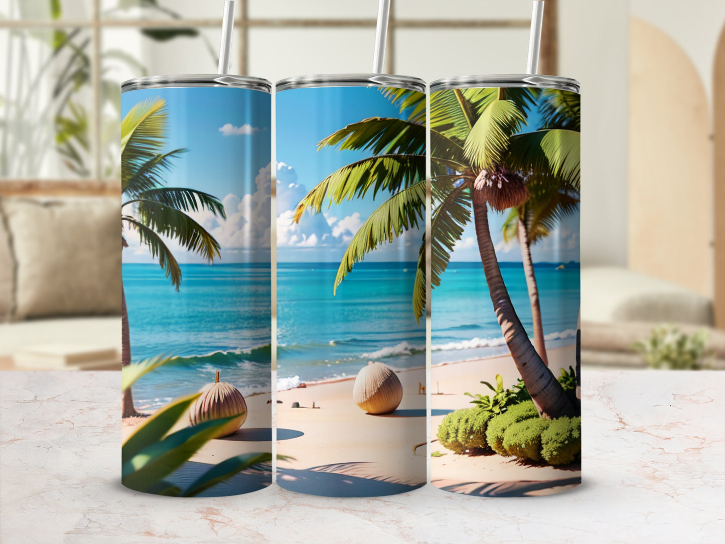Tropical Beach Scene Stainless Steel Tumbler Product