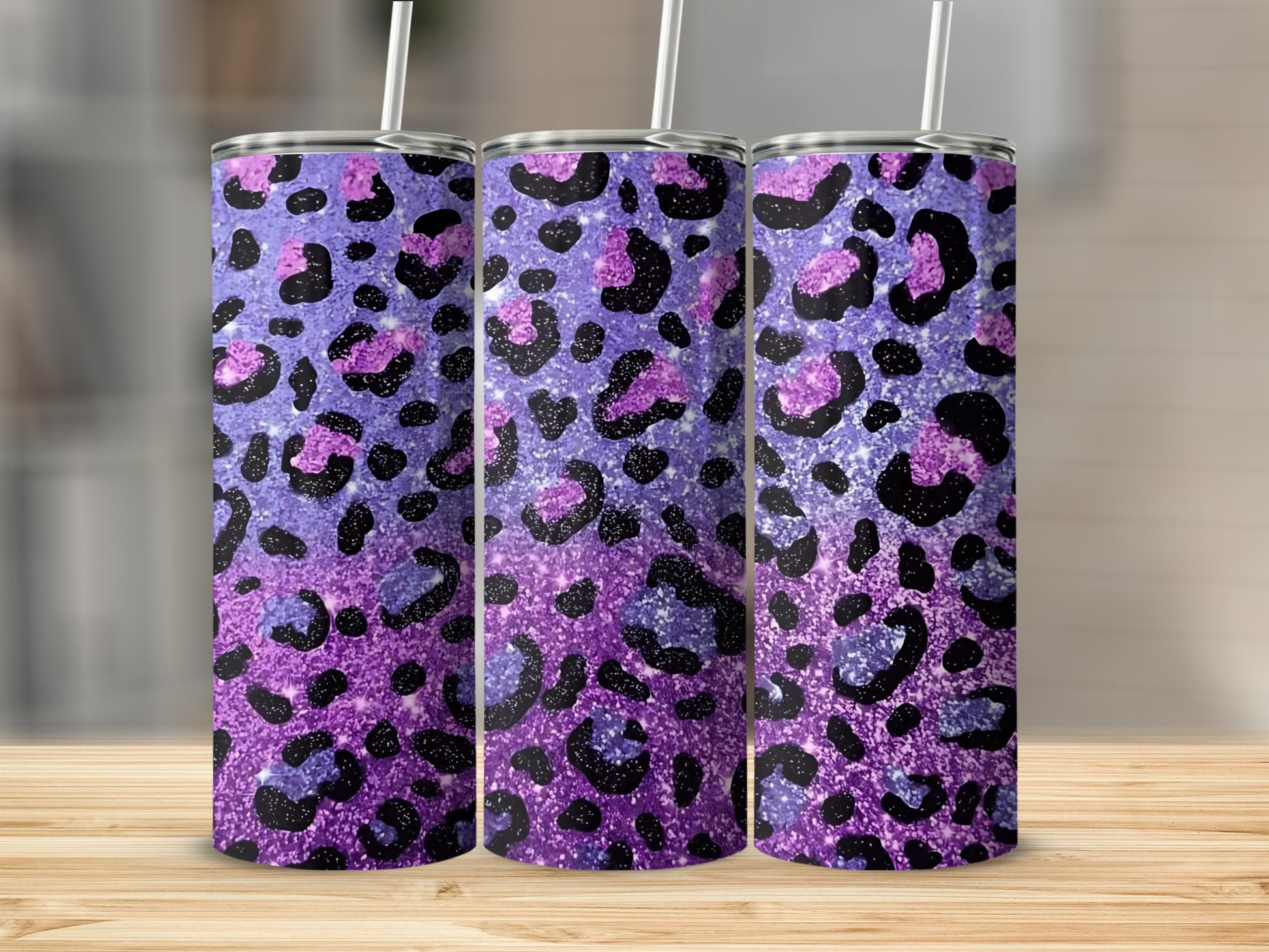 Purple and Black Glitter Leopard Print Tumbler product