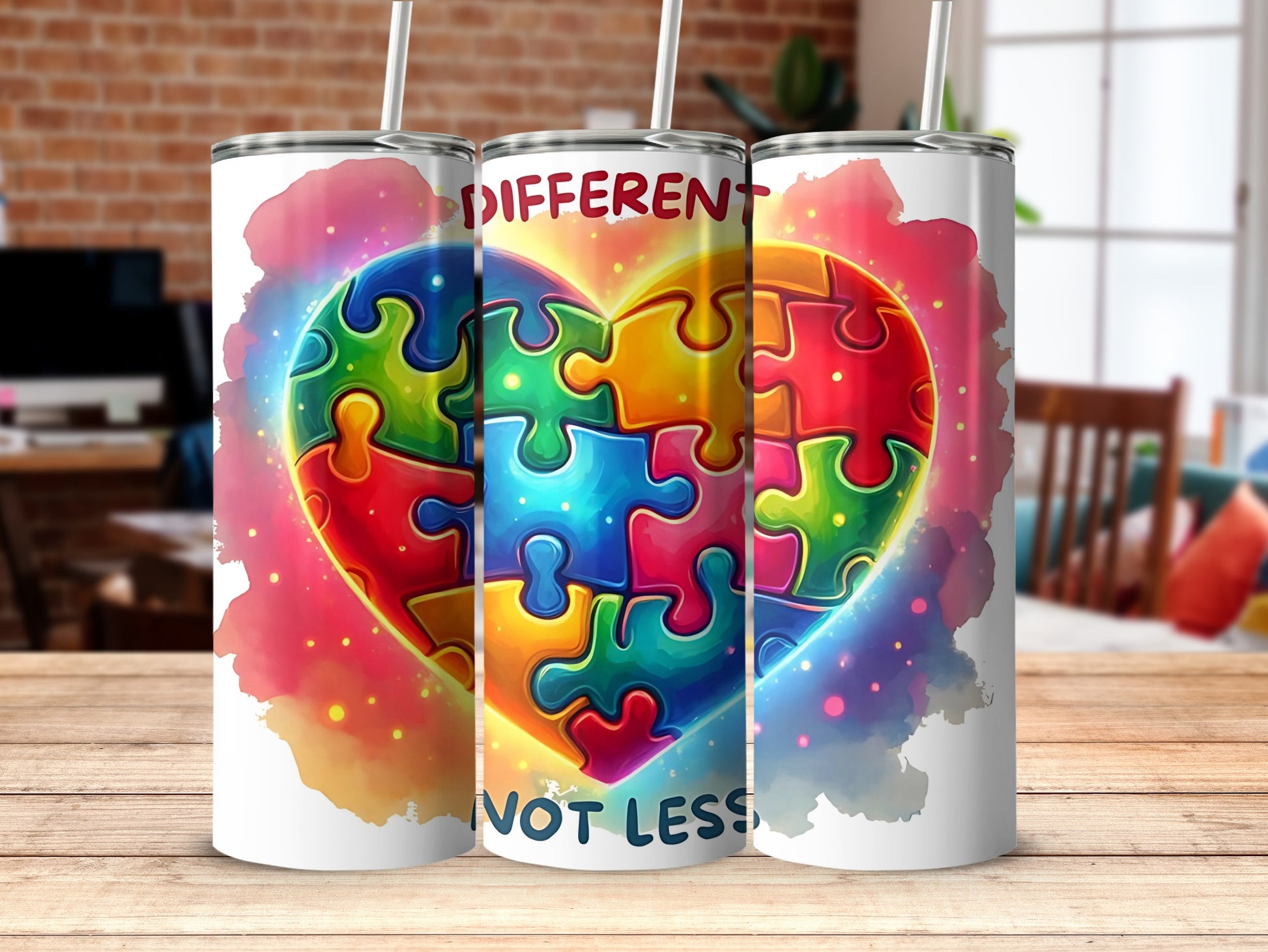 Different Not Less Colorful Puzzle Heart Tumbler