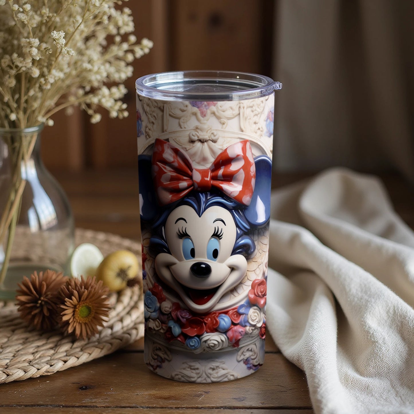 Minnie Mouse Tumbler with Decorative Floral Pattern