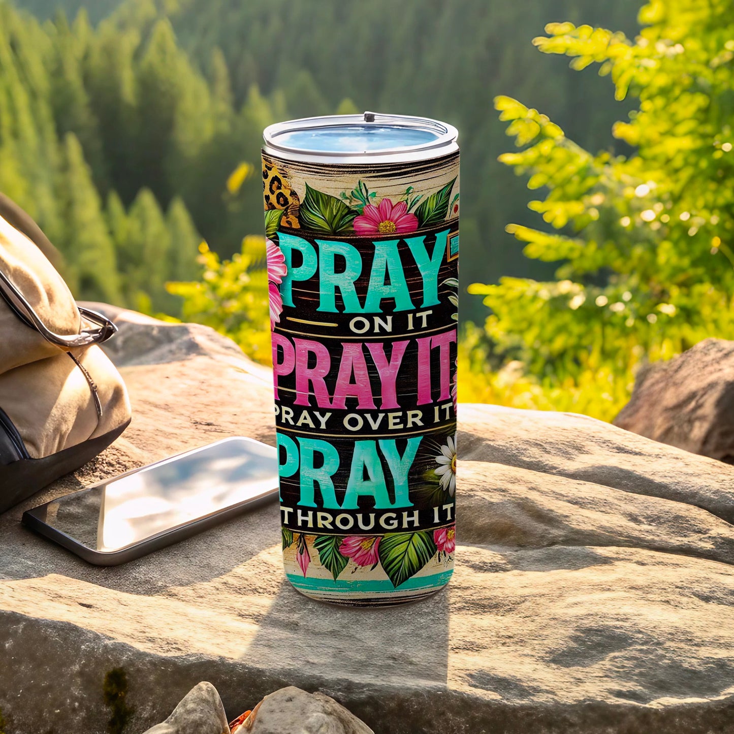 Colorful Inspirational 'Pray' Travel Tumbler