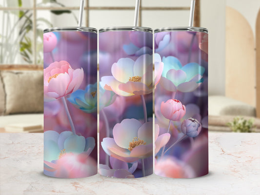 Three tumblers with pastel floral watercolor design.