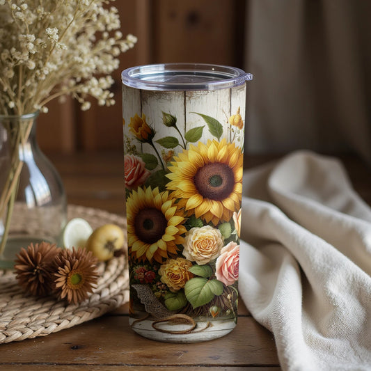 Sunflowers and Roses Floral Design Travel Mug