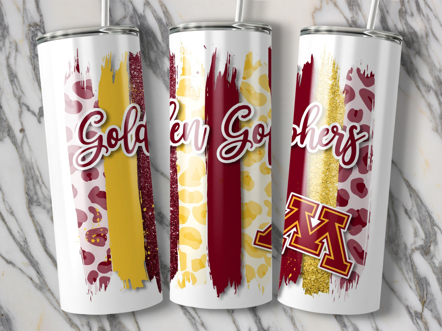 Golden Gophers Brush Strokes Maroon Gold Logo Design Tumblers