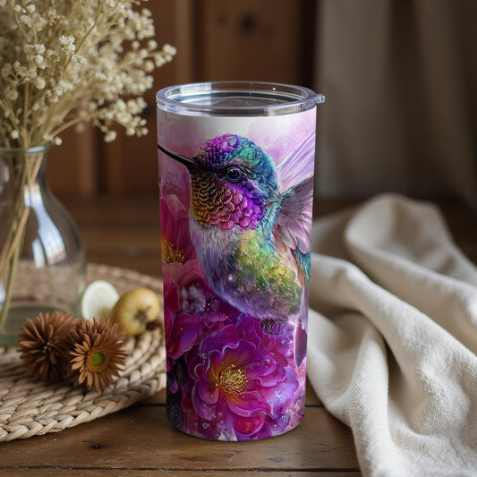 Hummingbird Art Colorful Floral Design Tumbler
