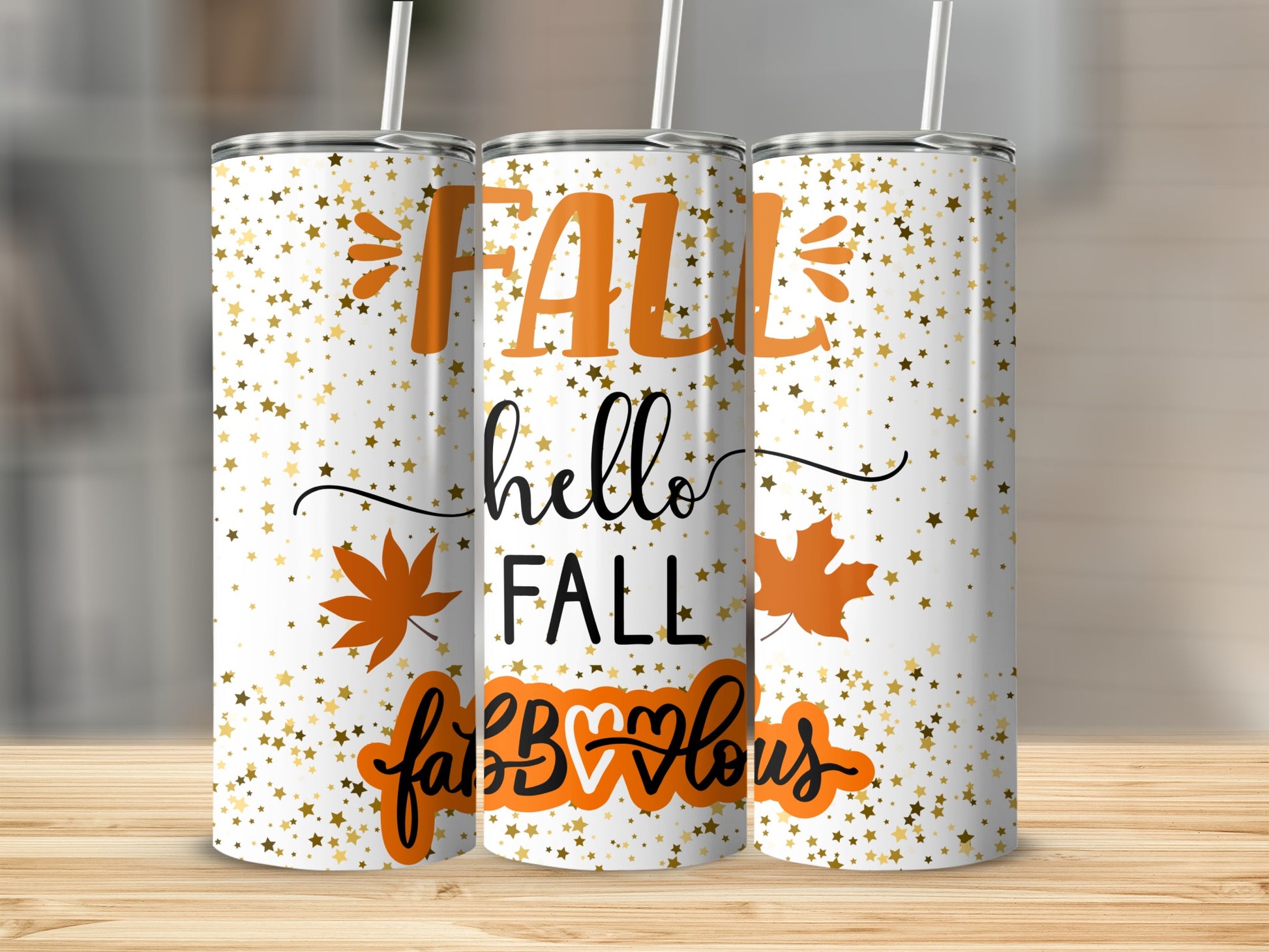 Hello Fall Fabulous Tumbler With Leaves and Stars