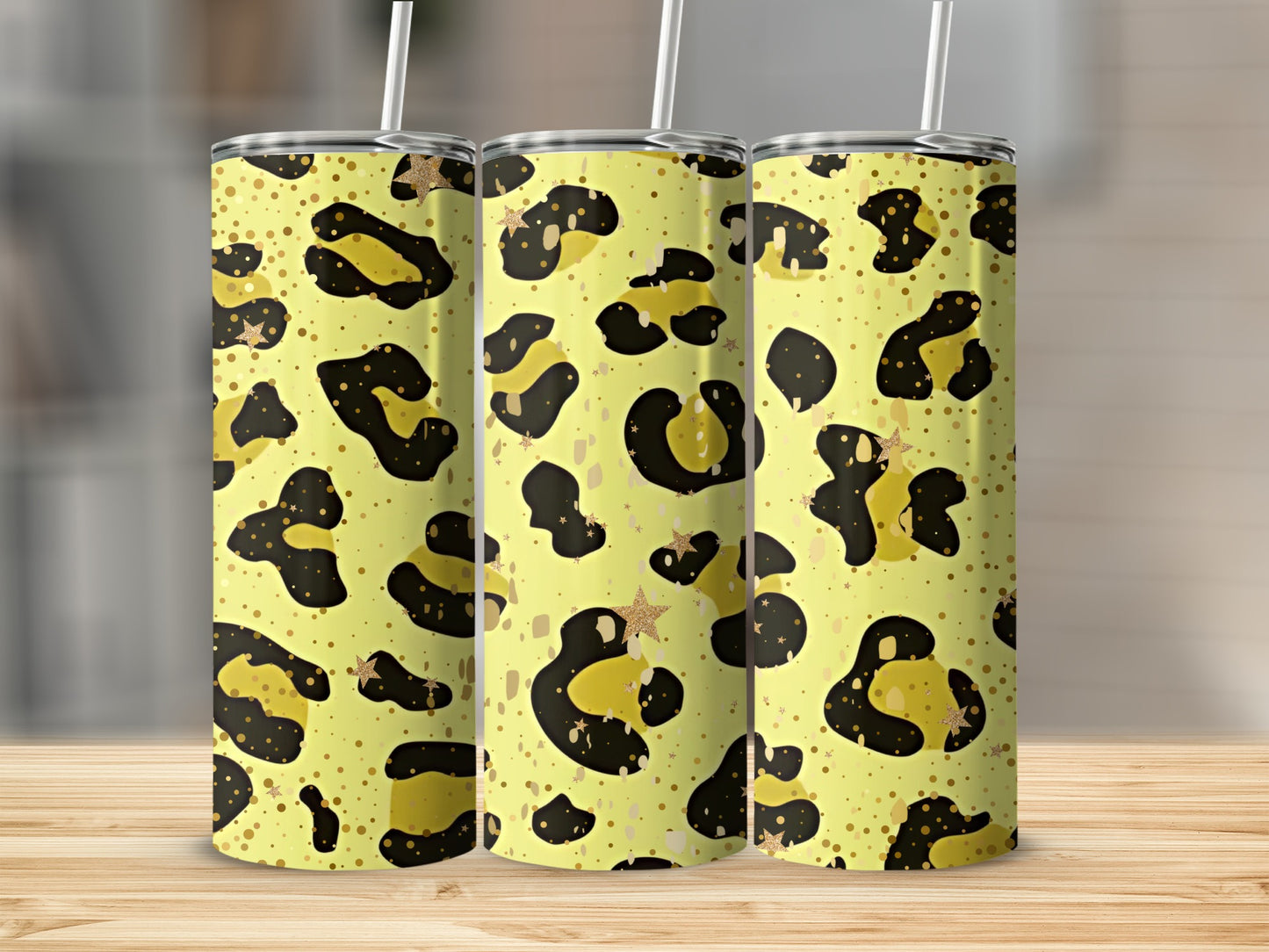 Yellow and Black Leopard Print Insulated Tumbler Product