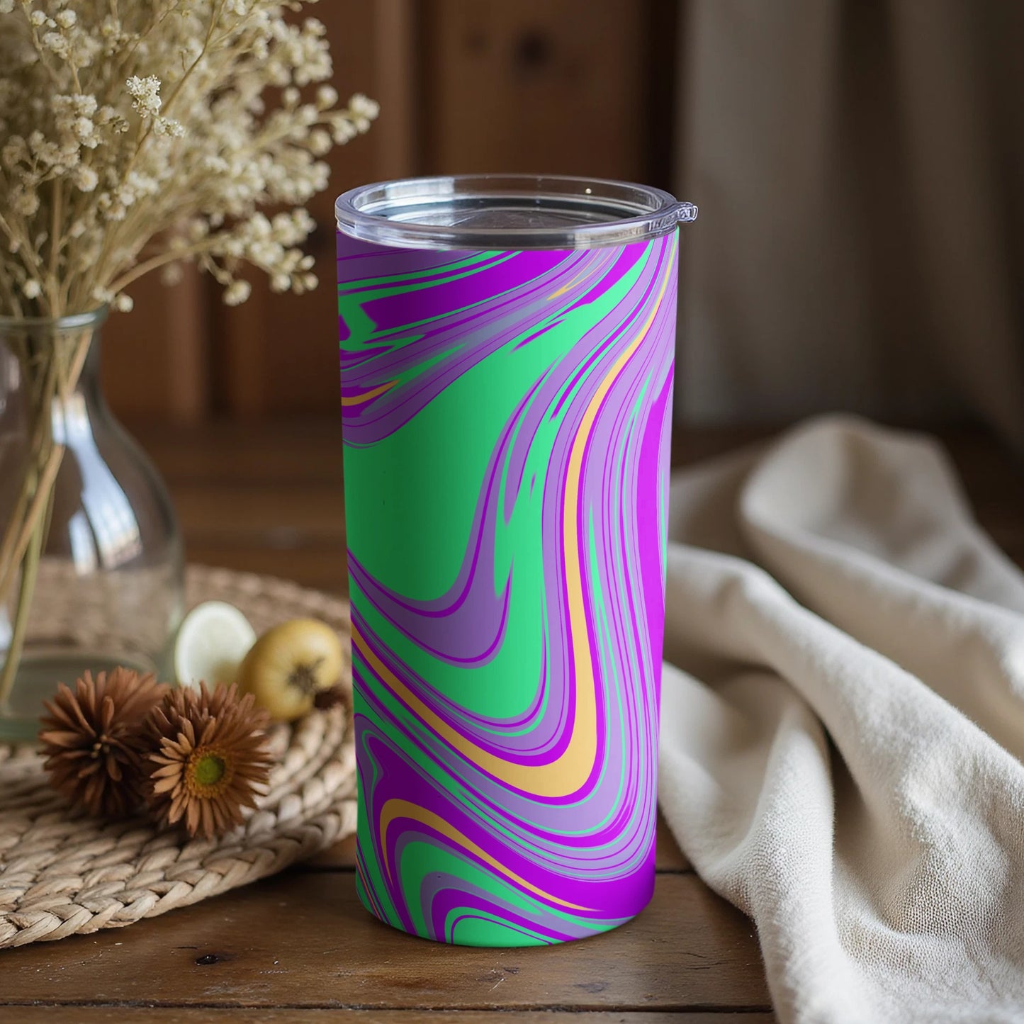 Vibrant Swirl Design Travel Tumbler with Lid 20oz
