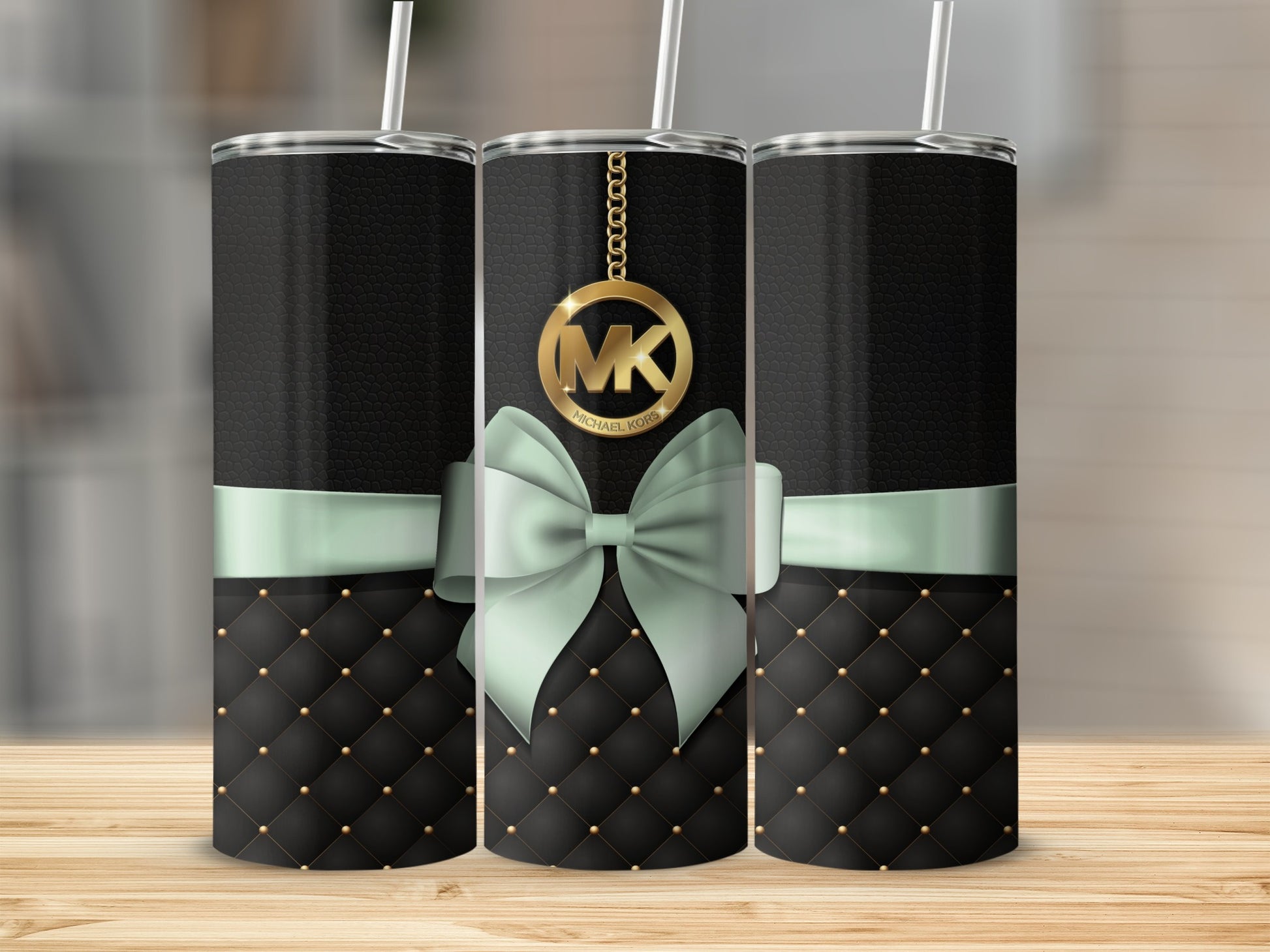 Elegant Black and Mint Bow Patterned Tumbler Product