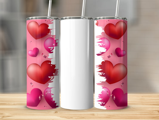 Pink Hearts Design Insulated Tumbler with Straw