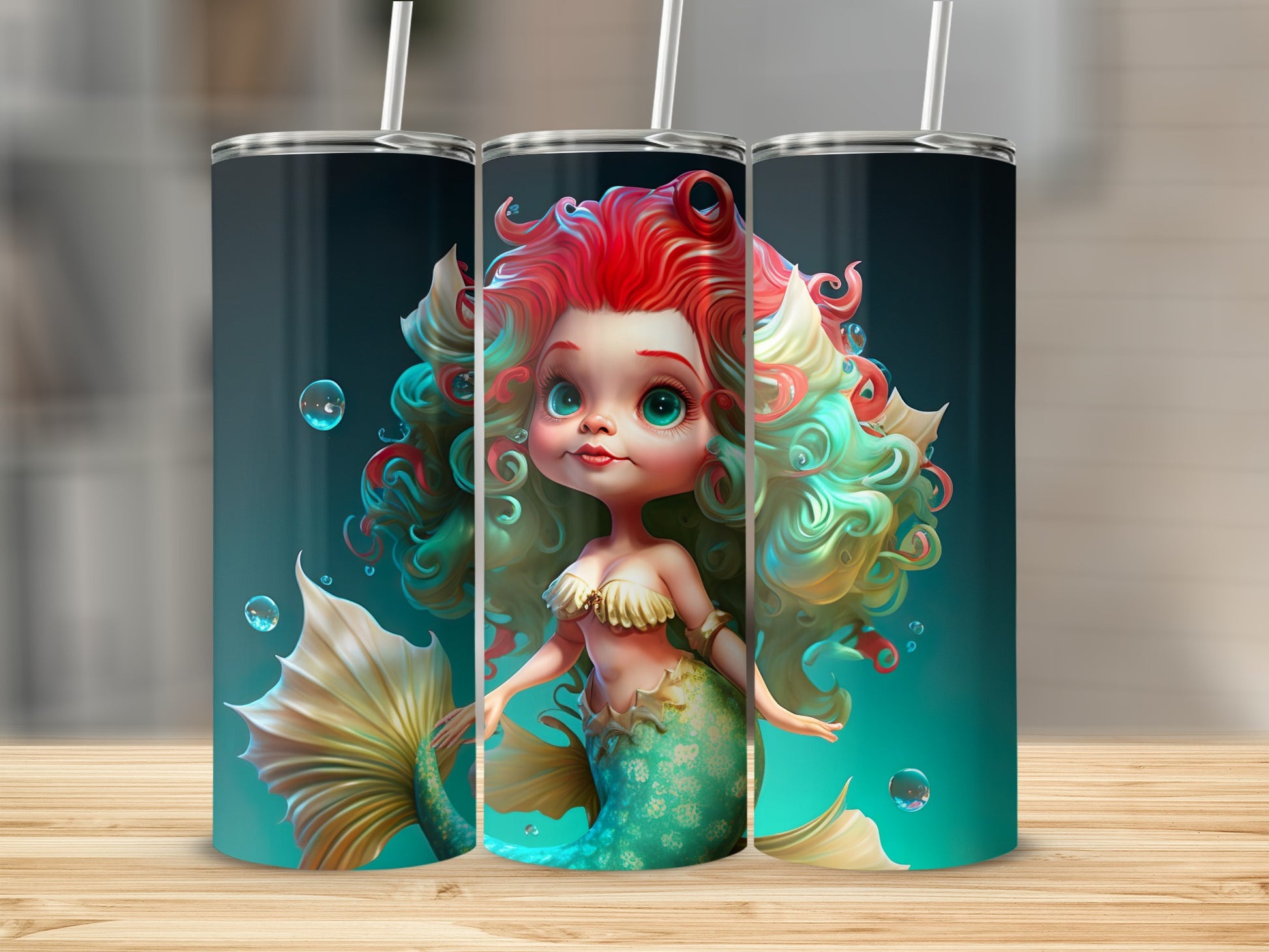 Cute Mermaid with Colorful Hair Tumbler Cup