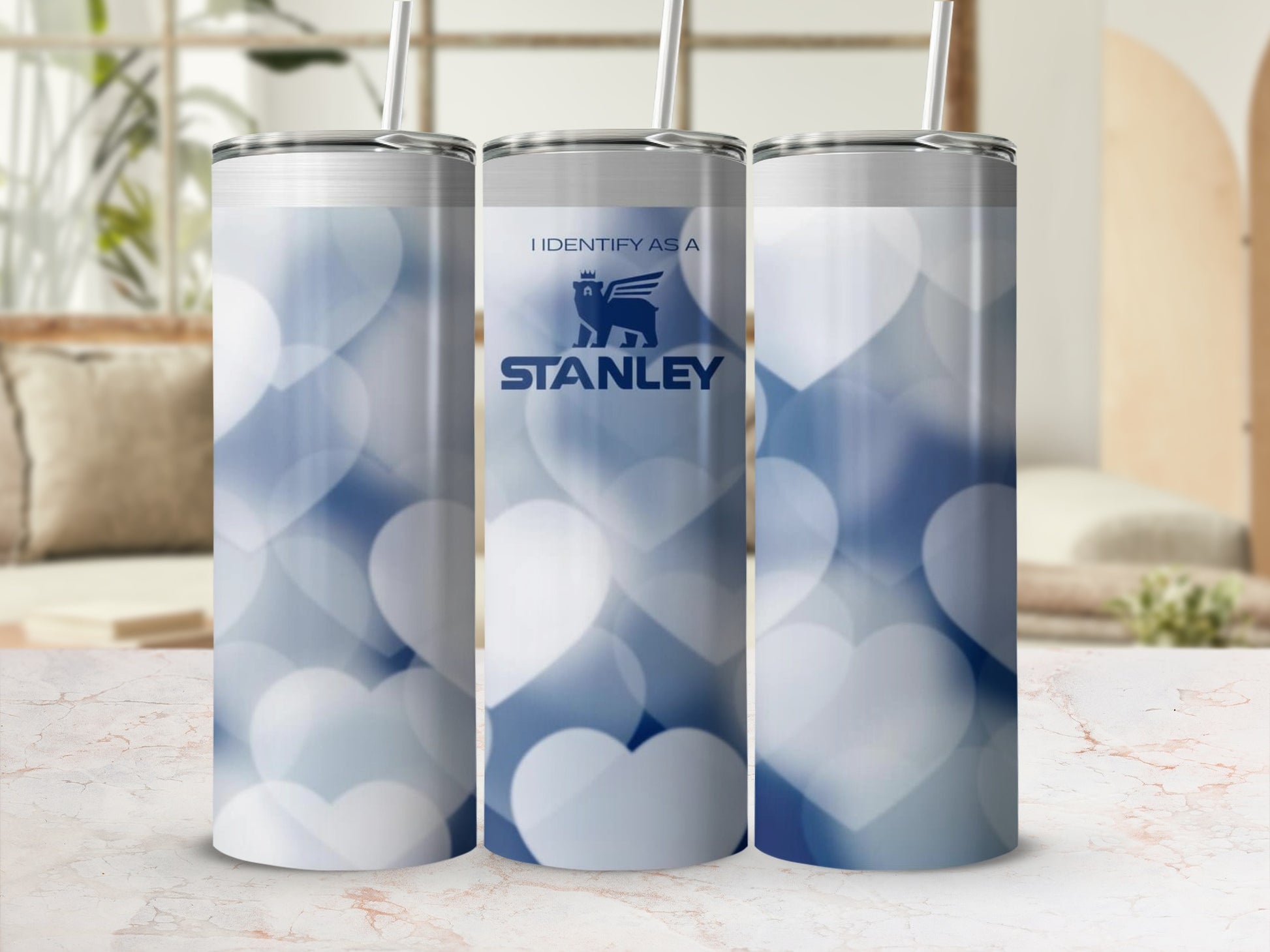 I Identify As A Stanley Blue Heart Pattern Tumbler