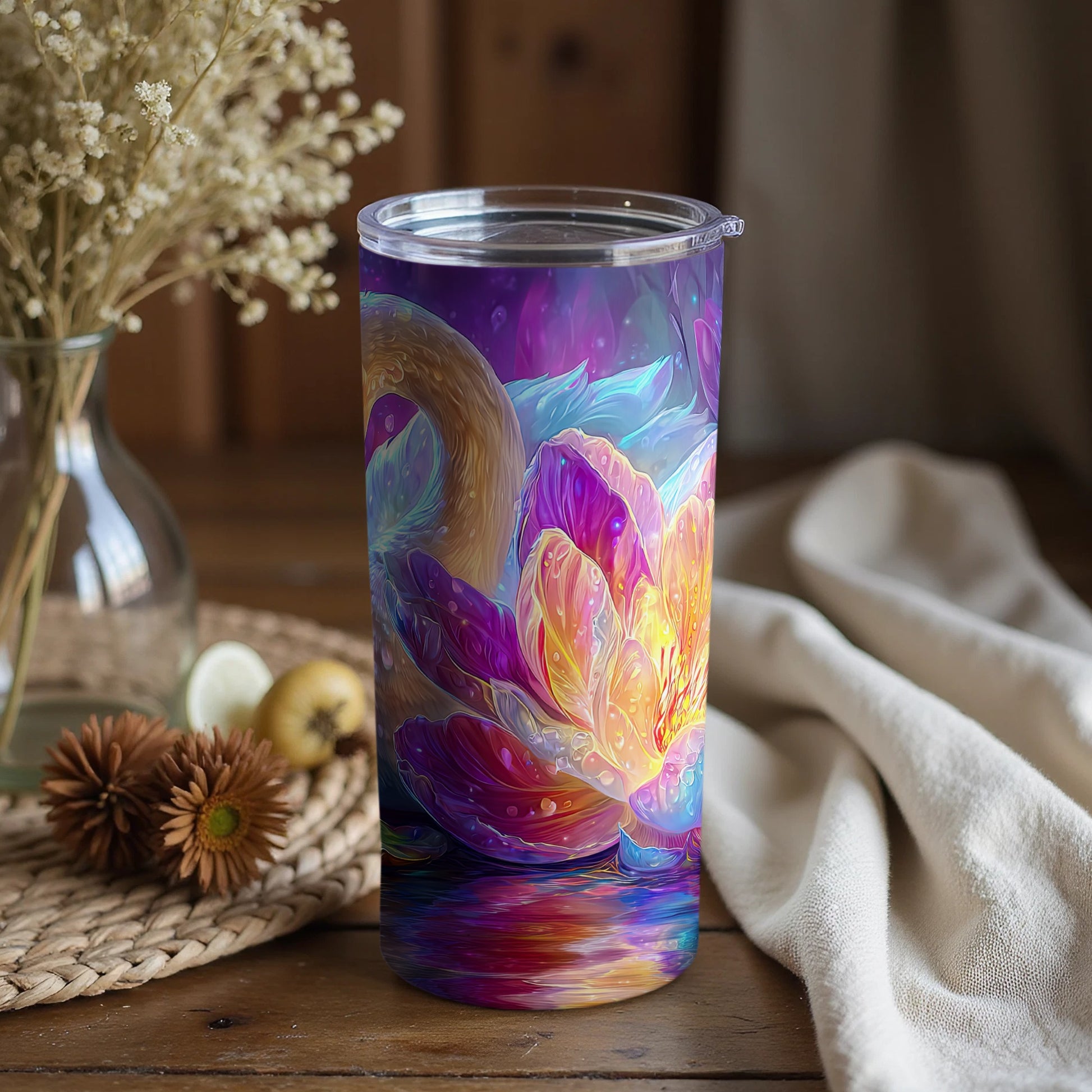 Vivid Colorful Lotus Design Insulated Travel Tumbler