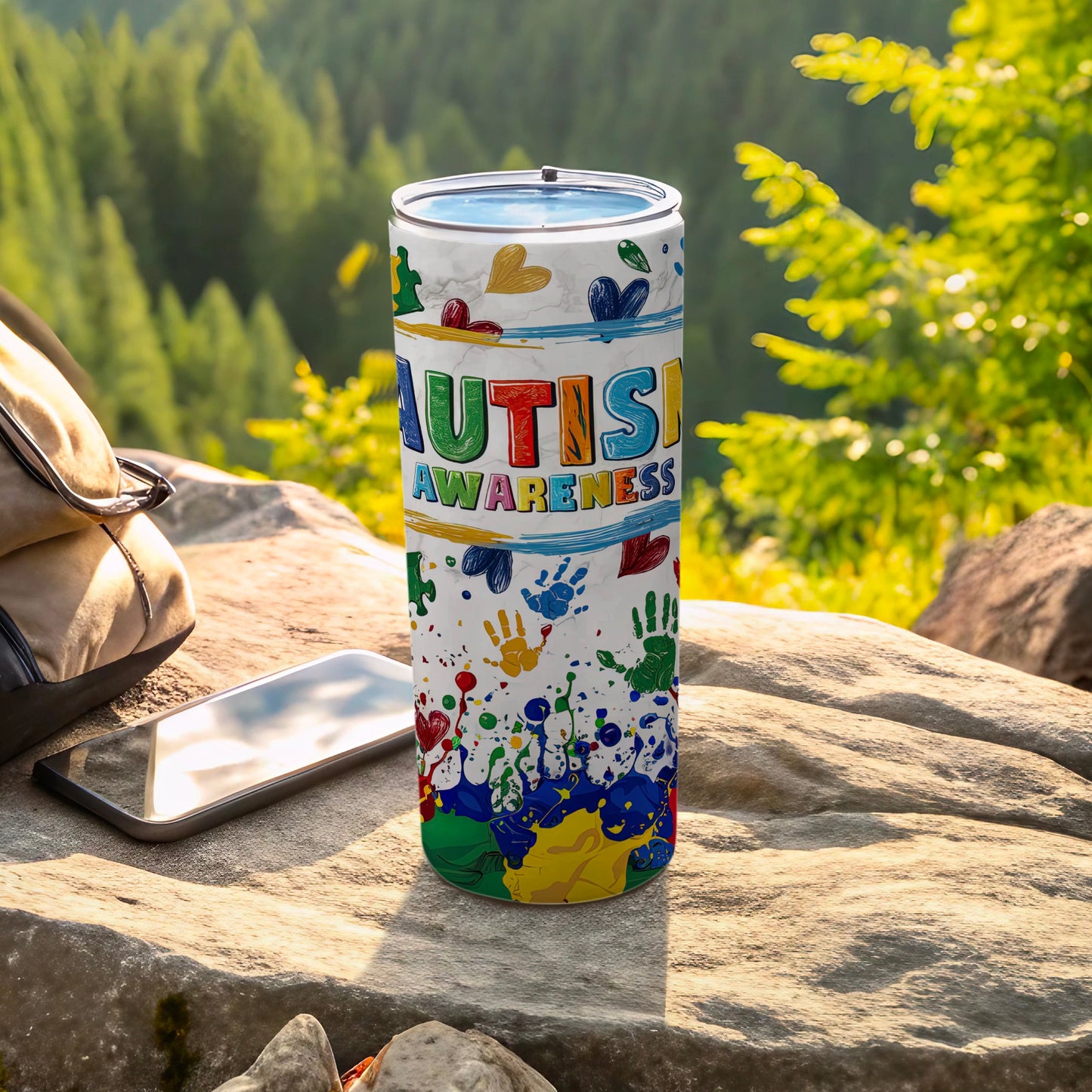 Vibrant Autism Awareness Design Handprint Tumbler Product Type