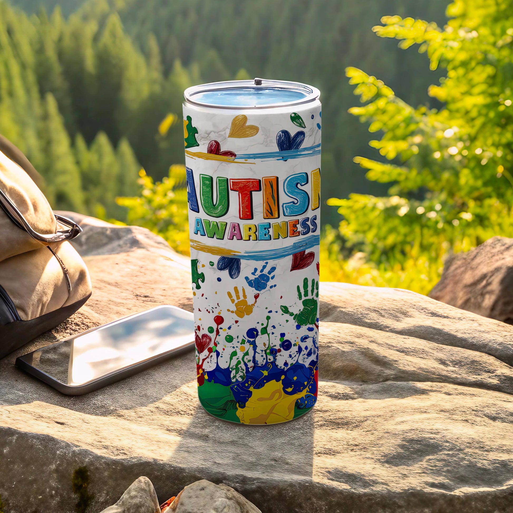 Vibrant Autism Awareness Design Handprint Tumbler Product Type