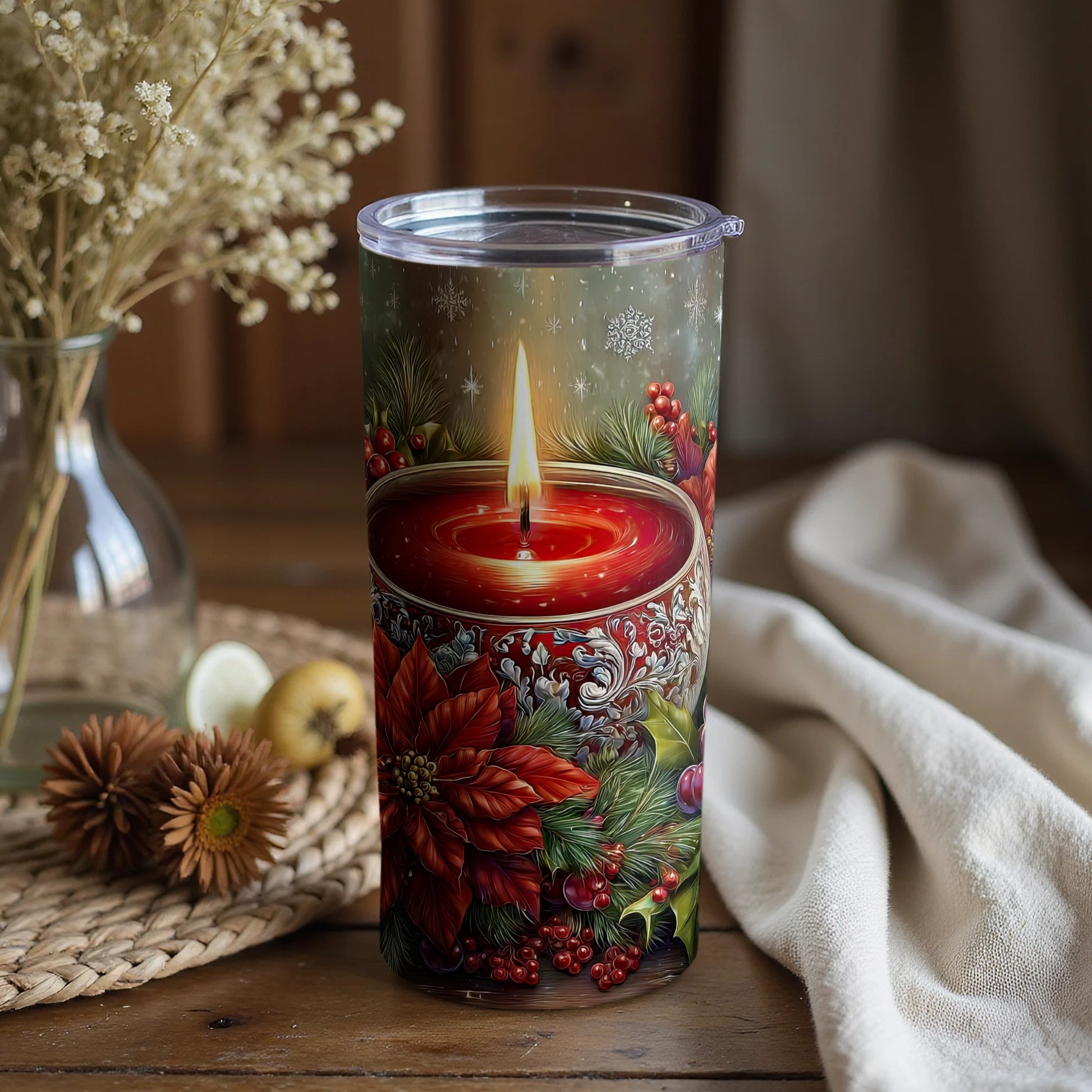 Festive Christmas Candle Red Holiday Tumbler Product