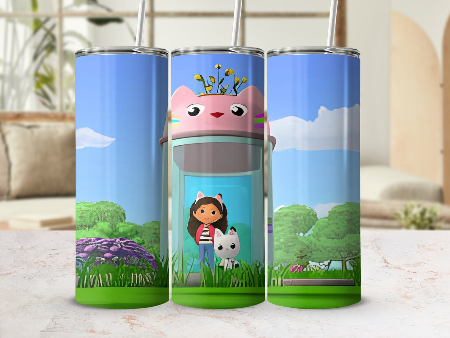 Cute Cartoon Girl and Cat Illustration Tumbler Cup