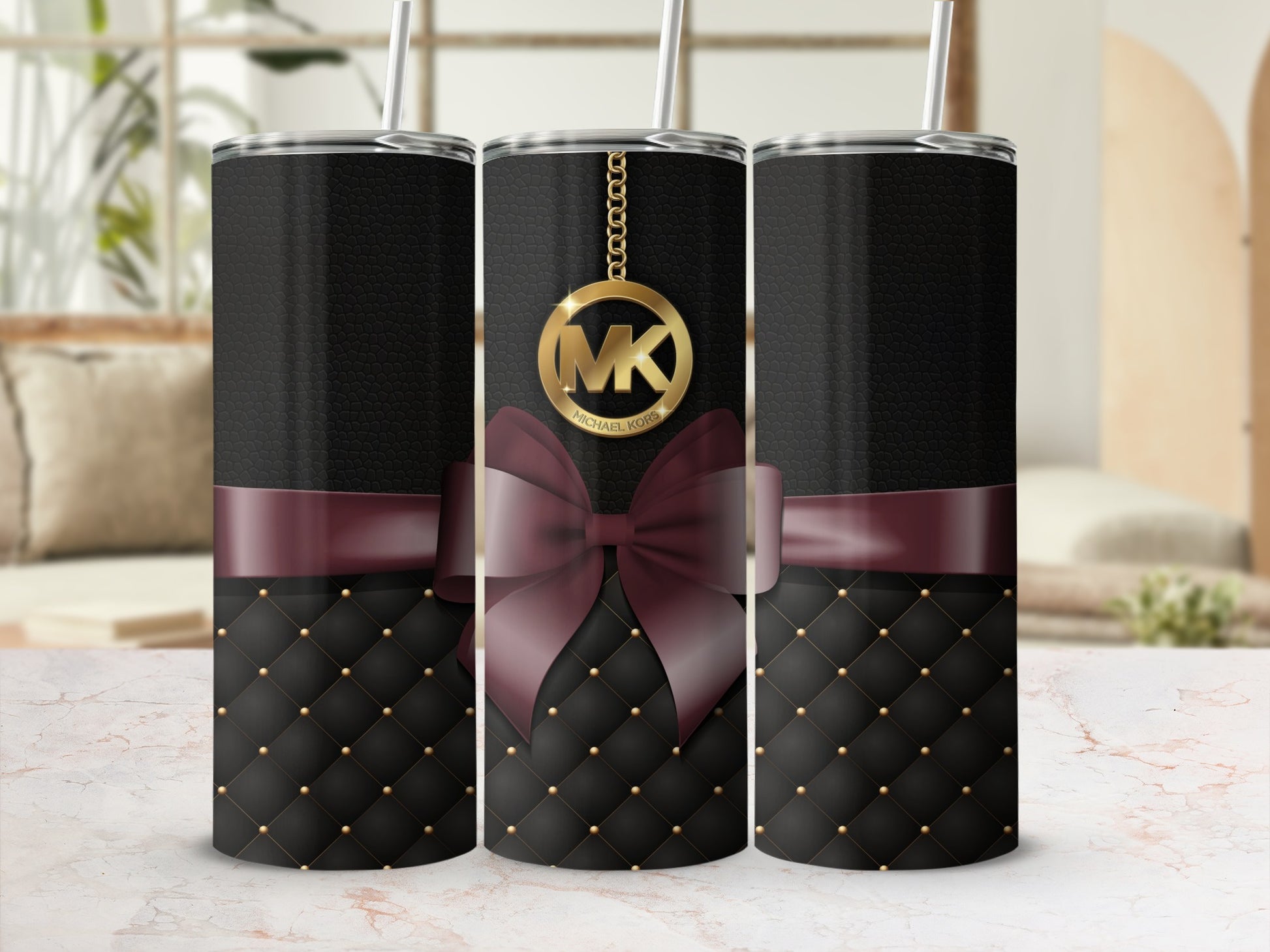Luxury Black and Gold Tumbler with Red Bow Design