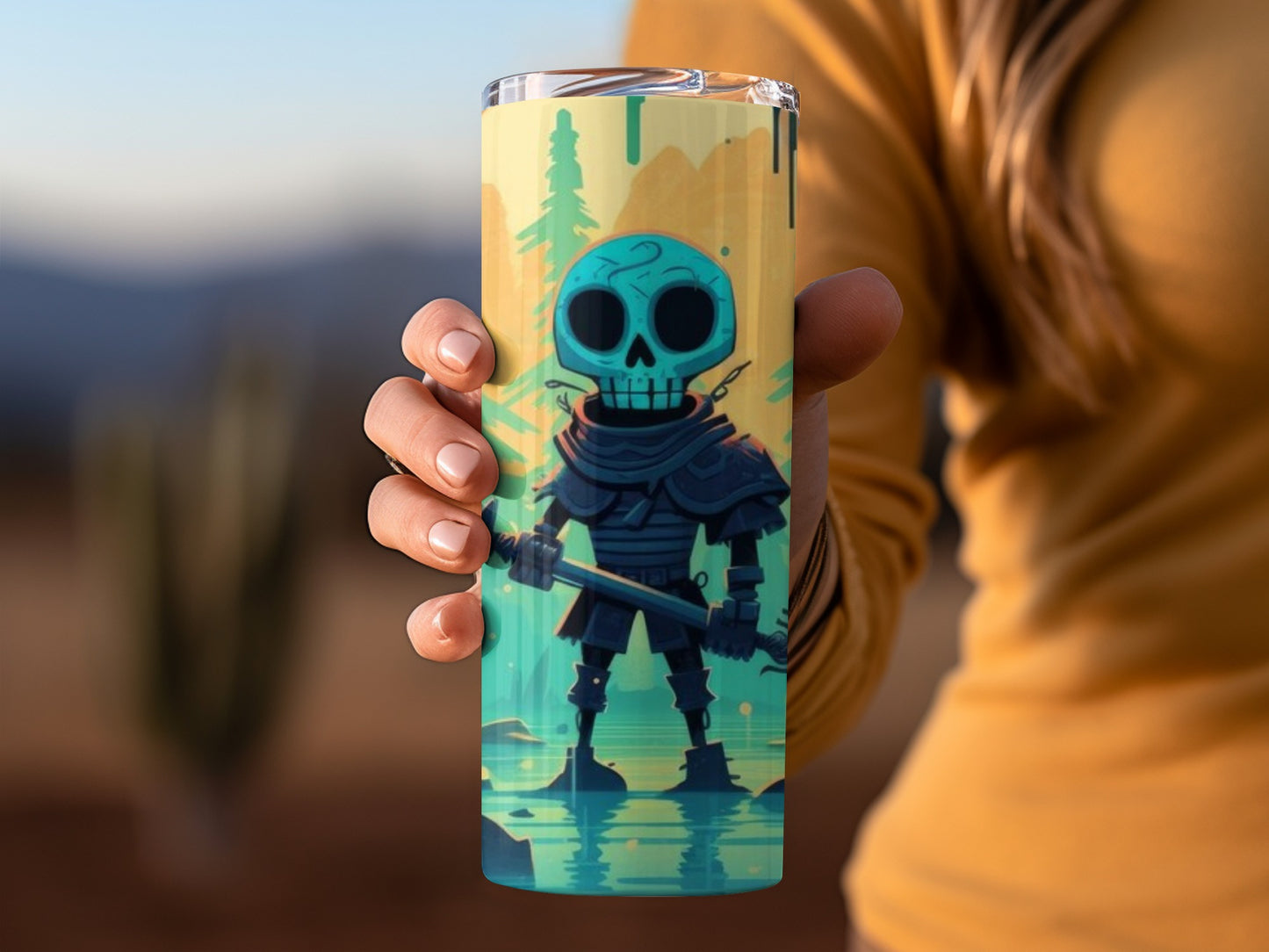 Skully Warrior with Sword Fantasy Artwork Travel Mug