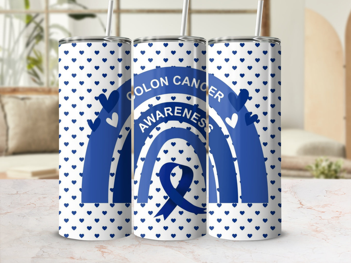 Colon Cancer Awareness Heart Pattern Tumbler