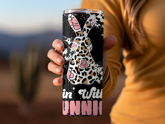 Leopard Bunny Print Tumbler with Pink Text Design