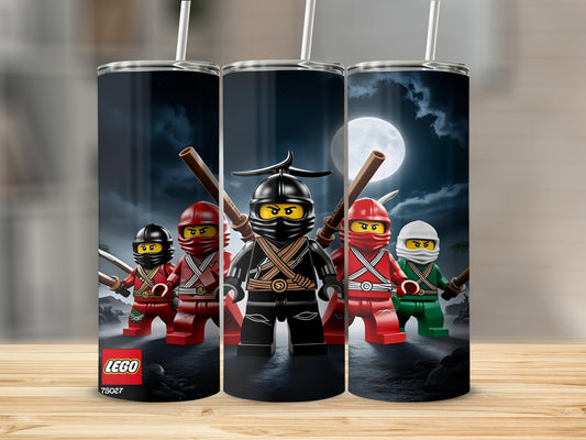 LEGO Ninjago characters in a nighttime scene with a full moon.