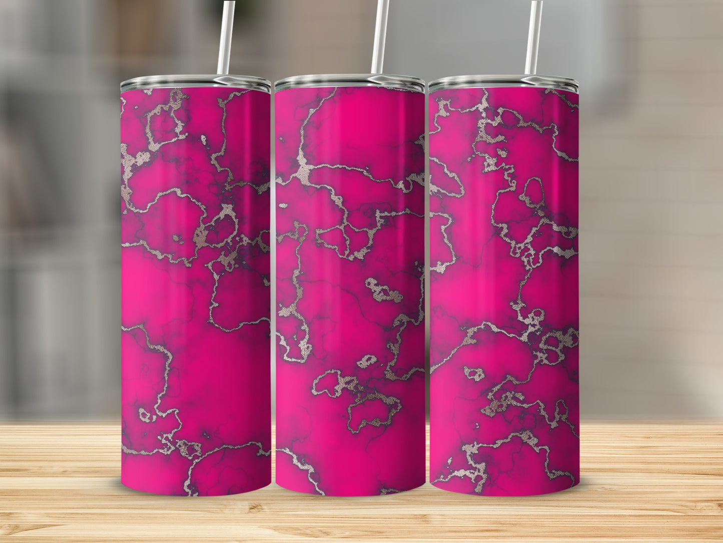 Fuchsia Marble Design Enhanced With Gold Veins Tumblers