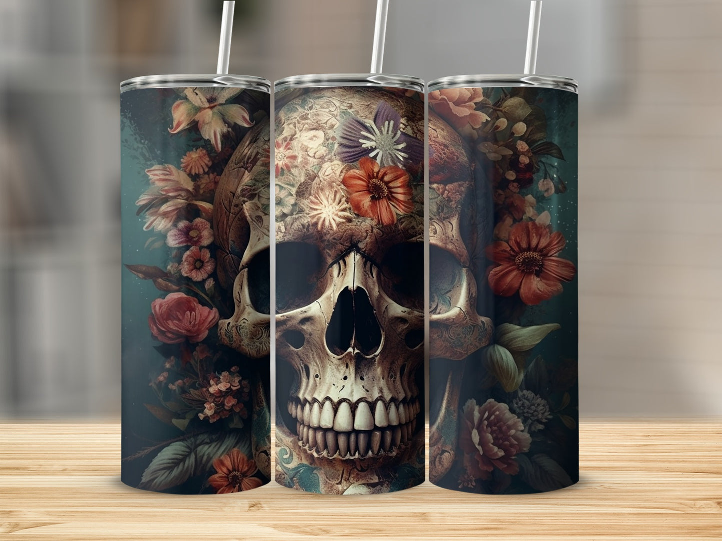 Floral Skull Art Print Tumbler Perfect for Gifting