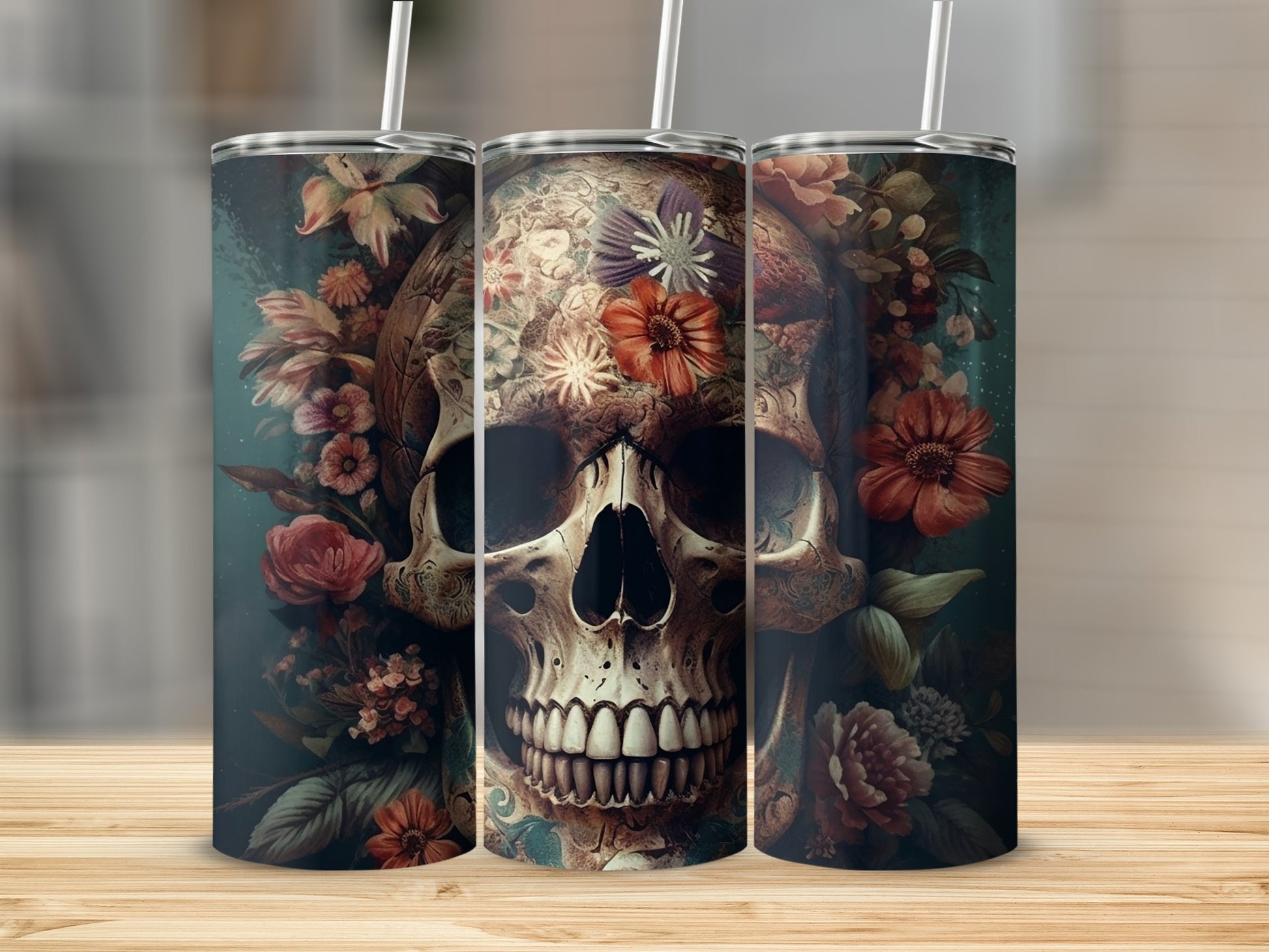 Floral Skull Art Print Tumbler Perfect for Gifting