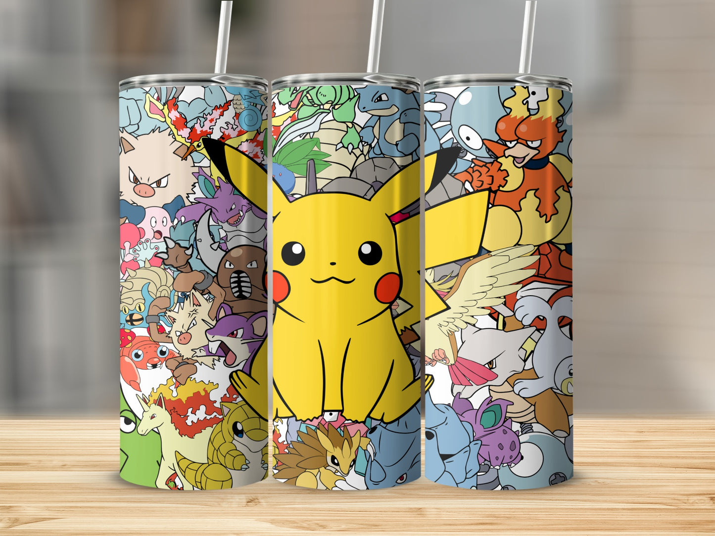 Colorful Pikachu and Friends Design Tumbler Cup