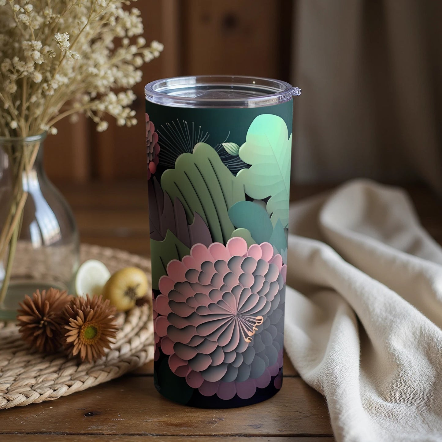 Floral Patterned Tumbler with Lid for Everyday Use
