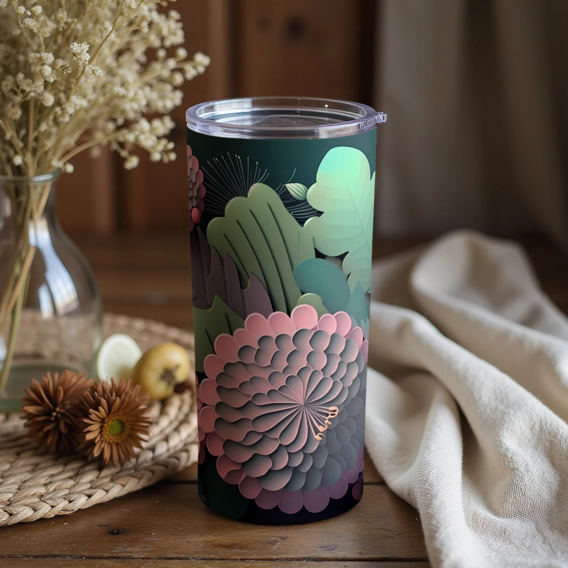 Floral Patterned Tumbler with Lid for Everyday Use