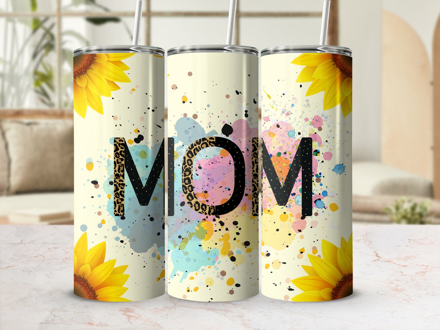 Sunflower and Splashes MOM Design Tumbler Cup