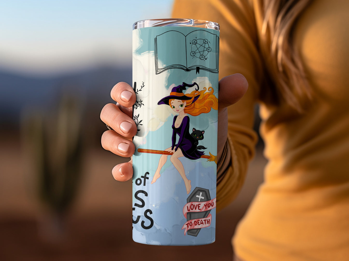 Cute Witch with Cat and Book Artwork Tumbler