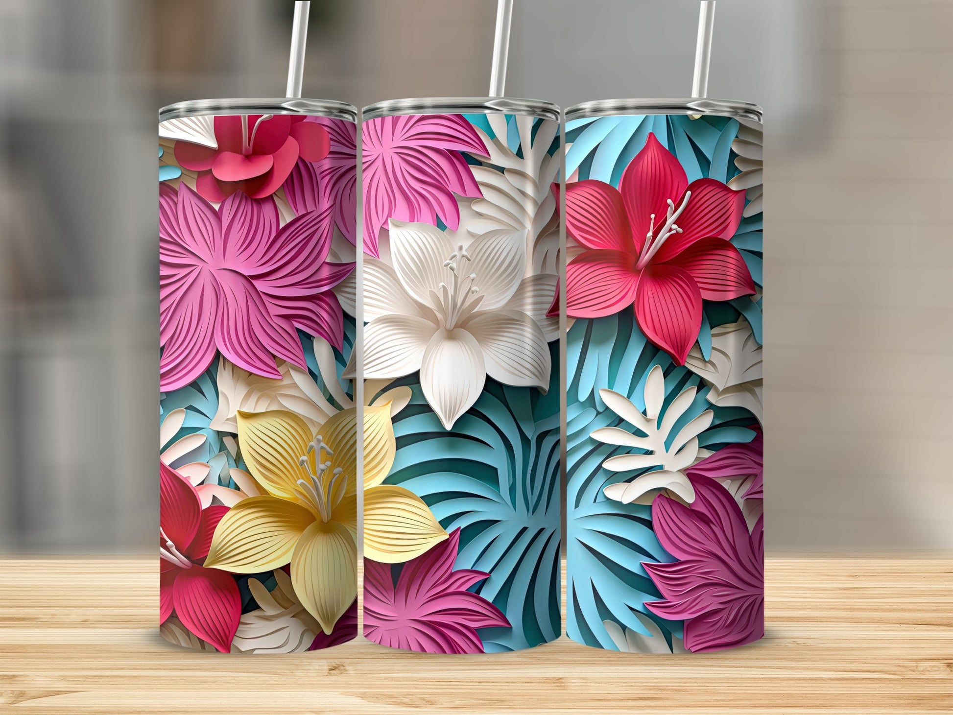 Vibrant Floral Pattern Tumblers with Colorful Design