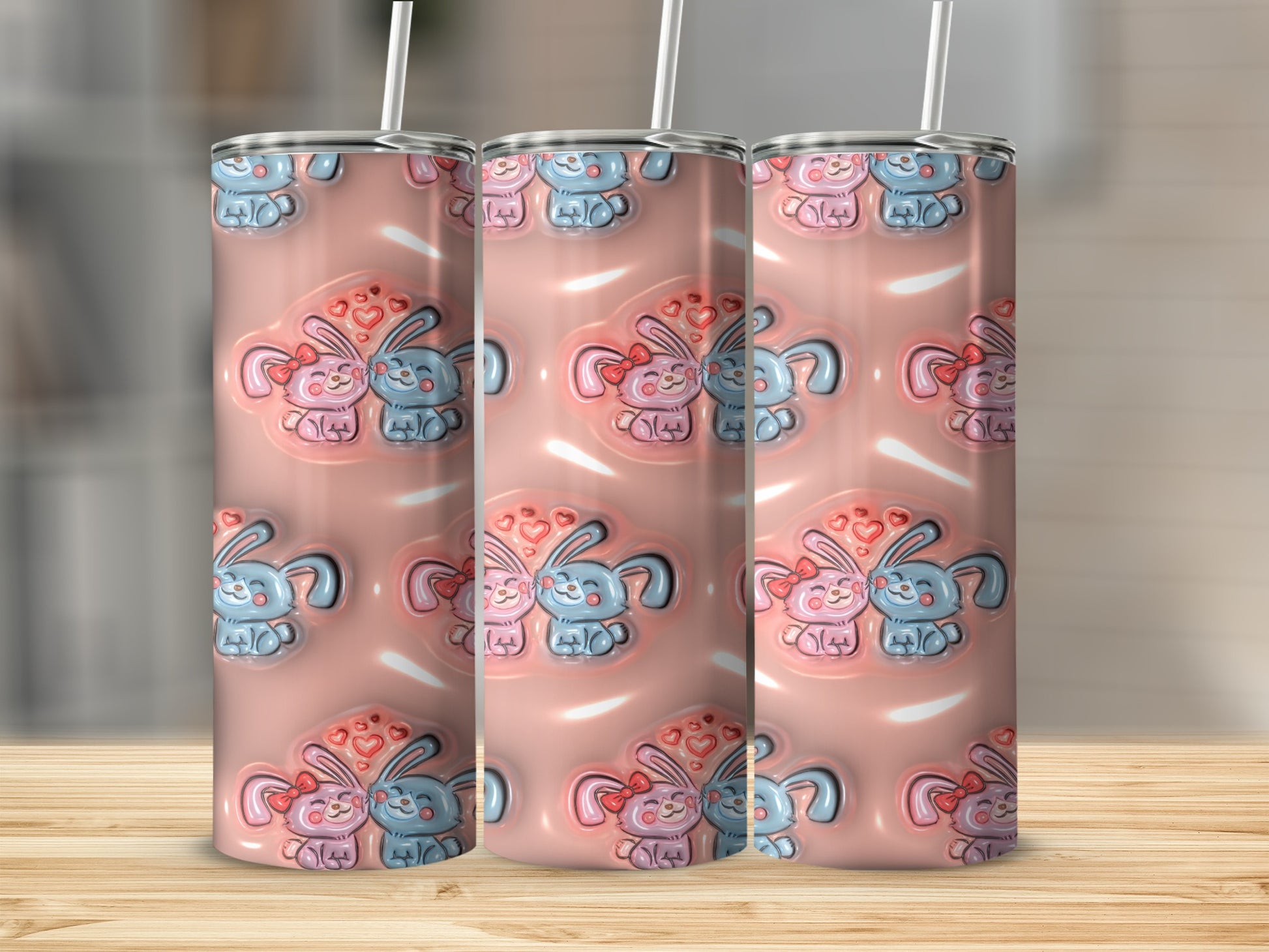 Cute Pink and Blue Cartoon Bunnies Pattern Tumbler
