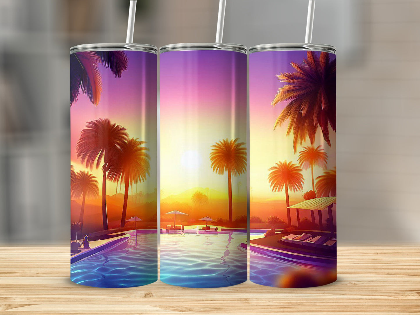 Sunset Poolside Paradise Art Insulated Tumbler