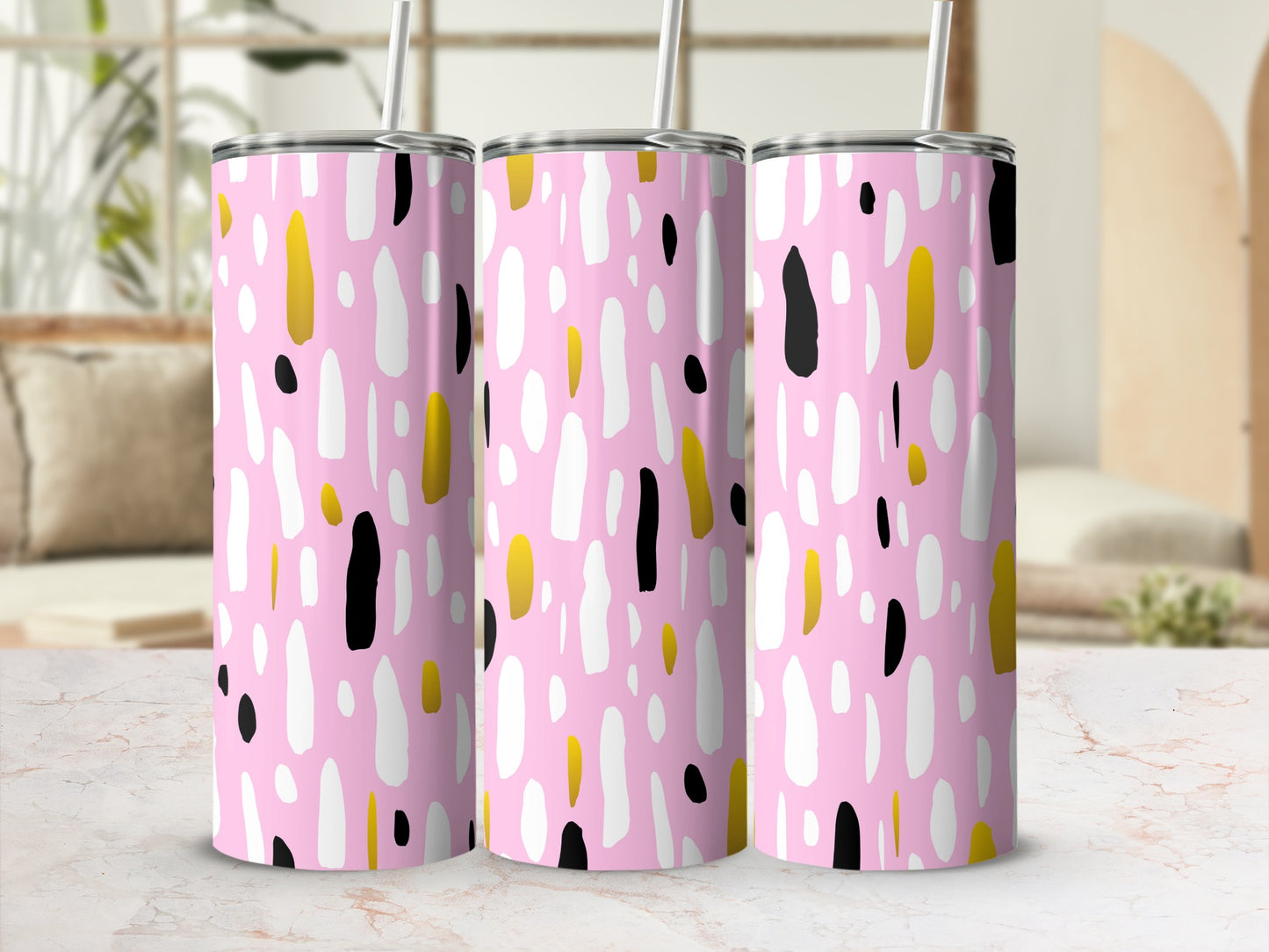 Pink Abstract Patterned Insulated Travel Tumbler