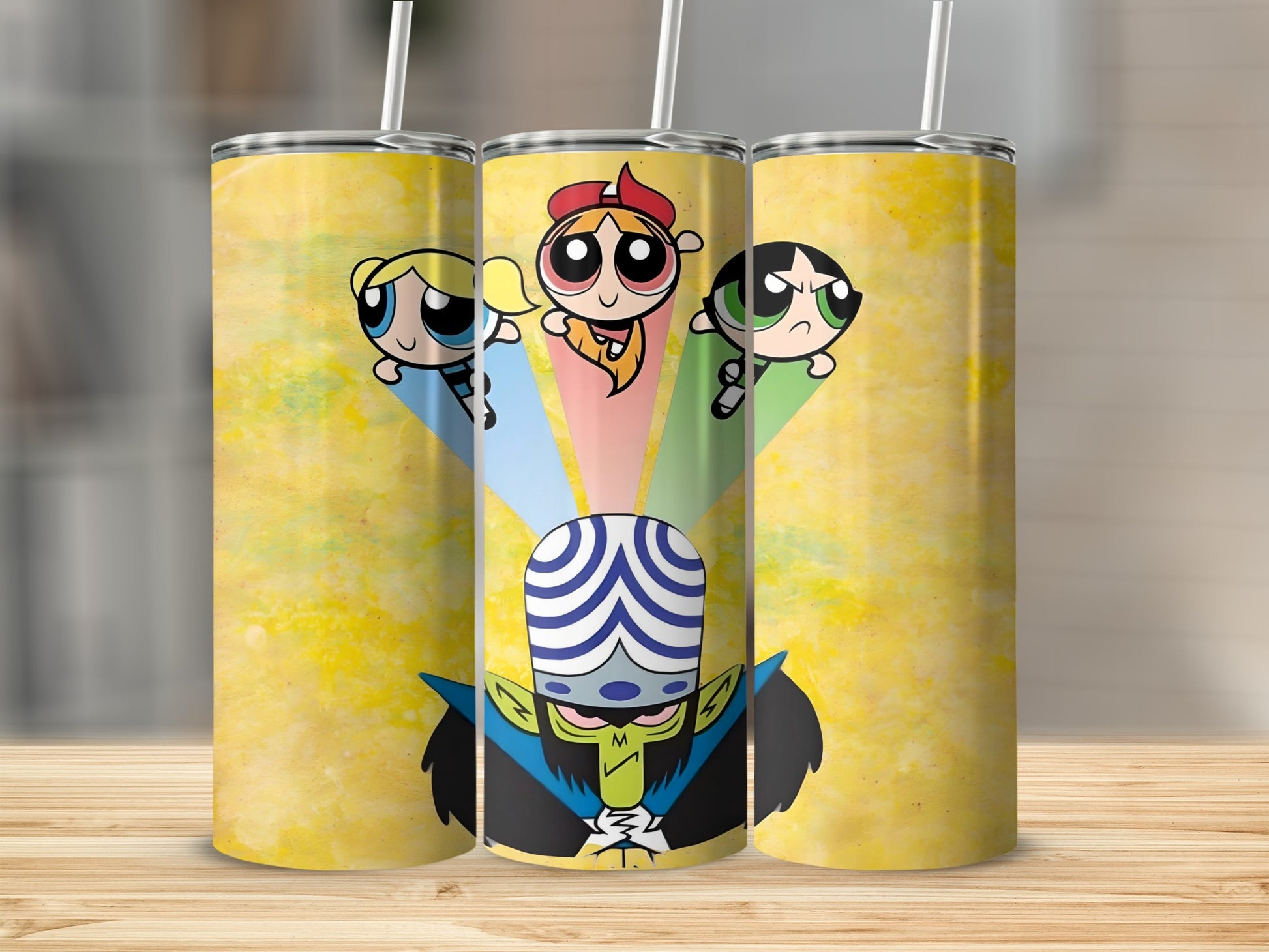 Powerpuff Girls and Mojo Jojo Tumbler Cup Design
