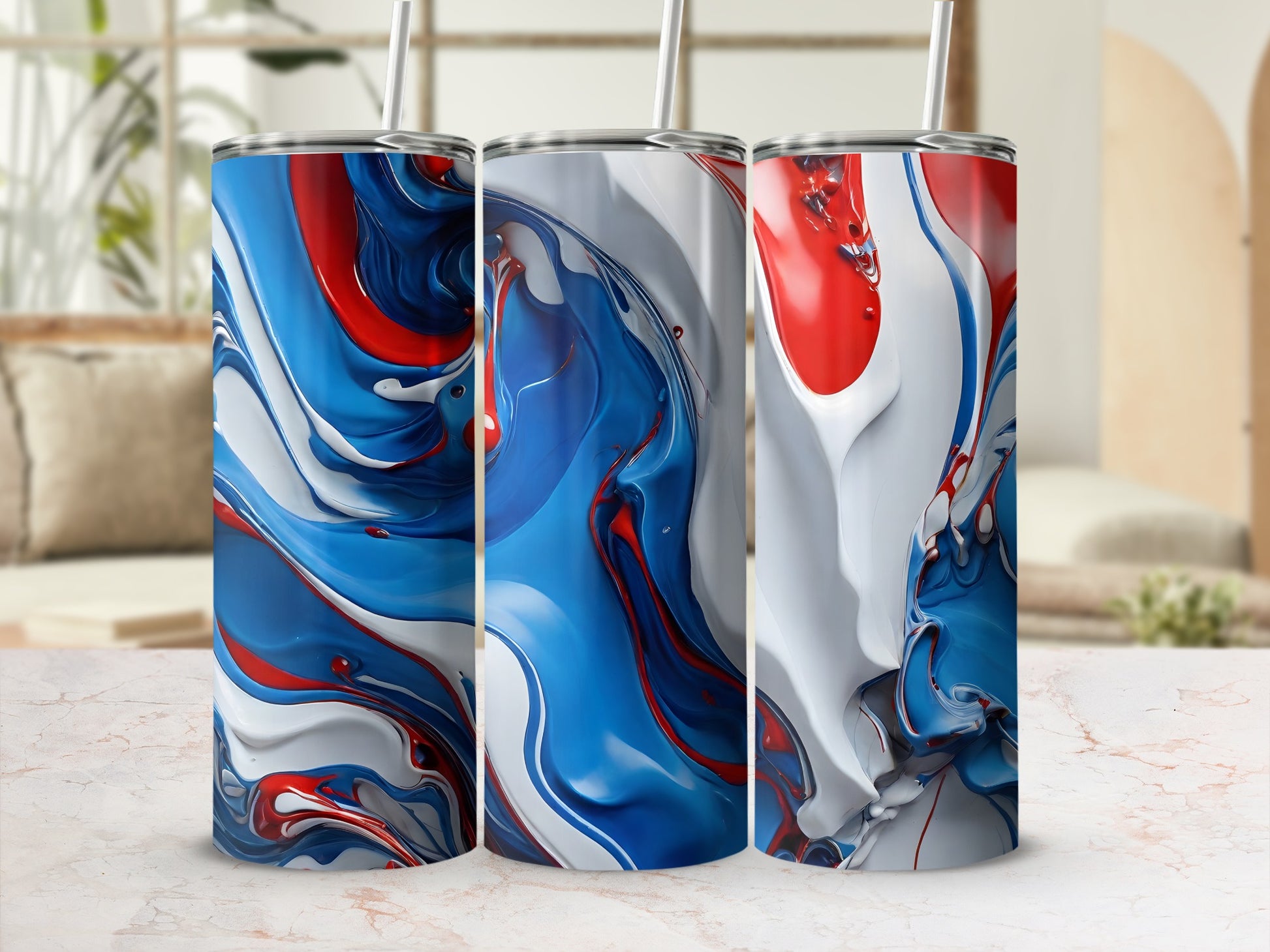 Vibrant Red Blue White Swirl Design Tumbler product type