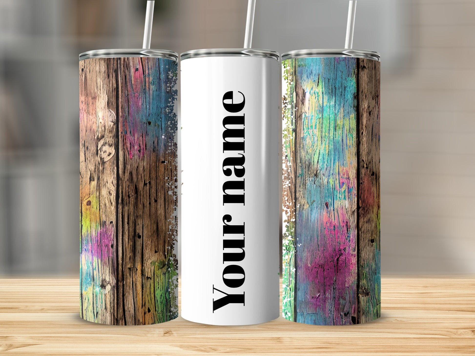 Personalized Colorful Rustic Wood Texture Tumbler